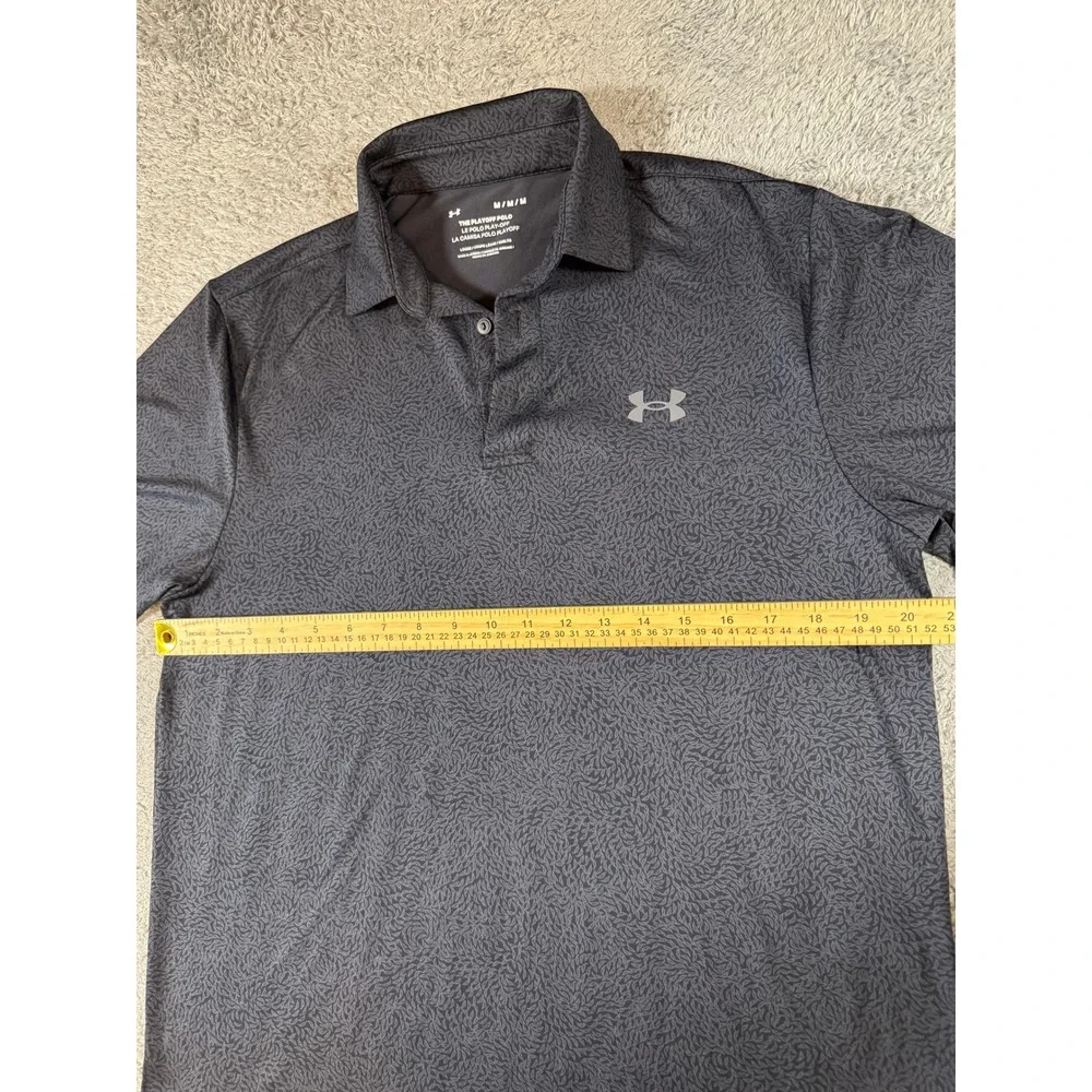 Under Armour Mens The Playoff Polo Shirt Medium Black Gray Pattern Performance